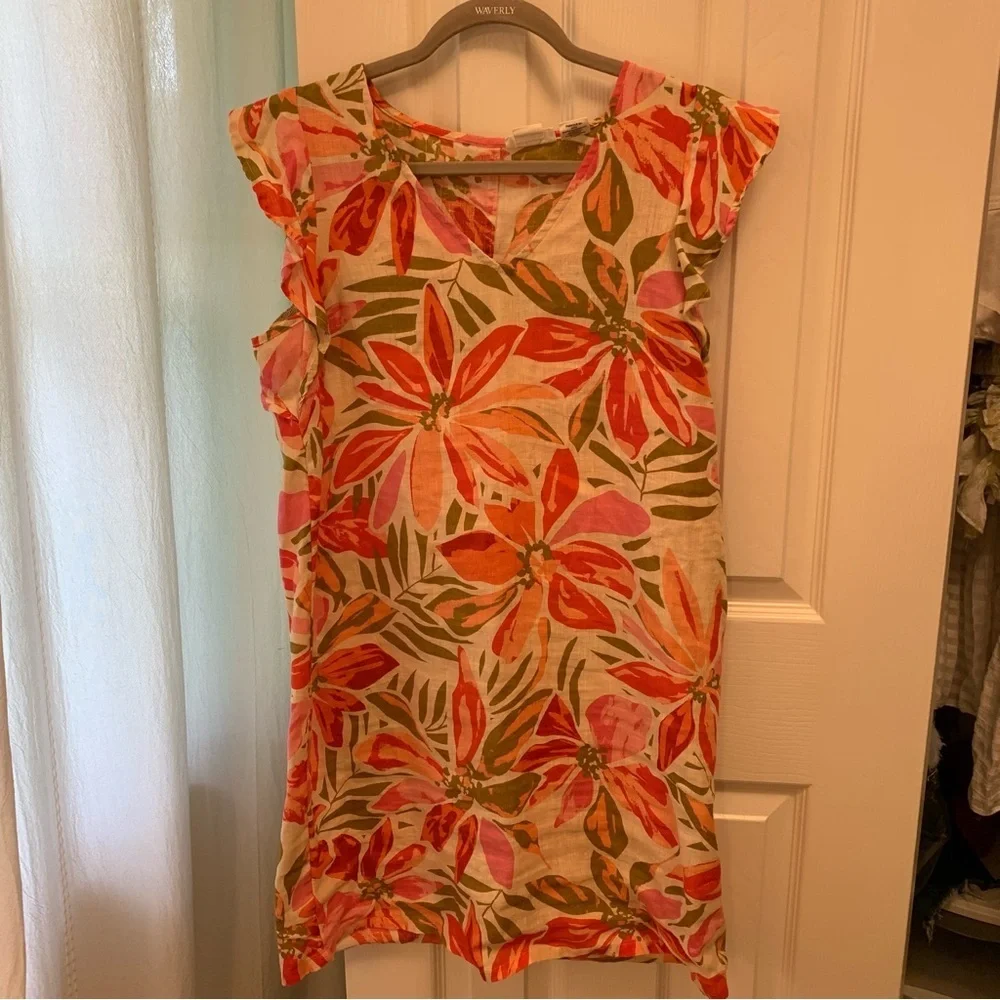 Nicole Miller Floral Linen Dress in Pink and Green - Picture 2 of 4